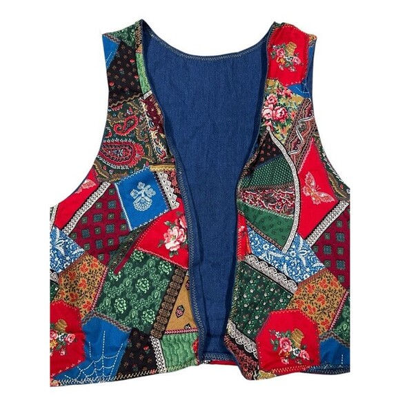 Handmade Jackets & Blazers - Handmade Vintage Colorful Patchwork Print Hippie Chic Reversible Vest